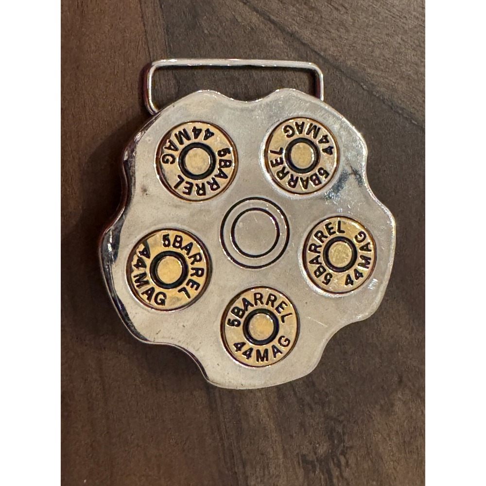 Heavy Duty 44 Mag Revolver Stainless Steel Belt Buckle Spins Silver Tone‎